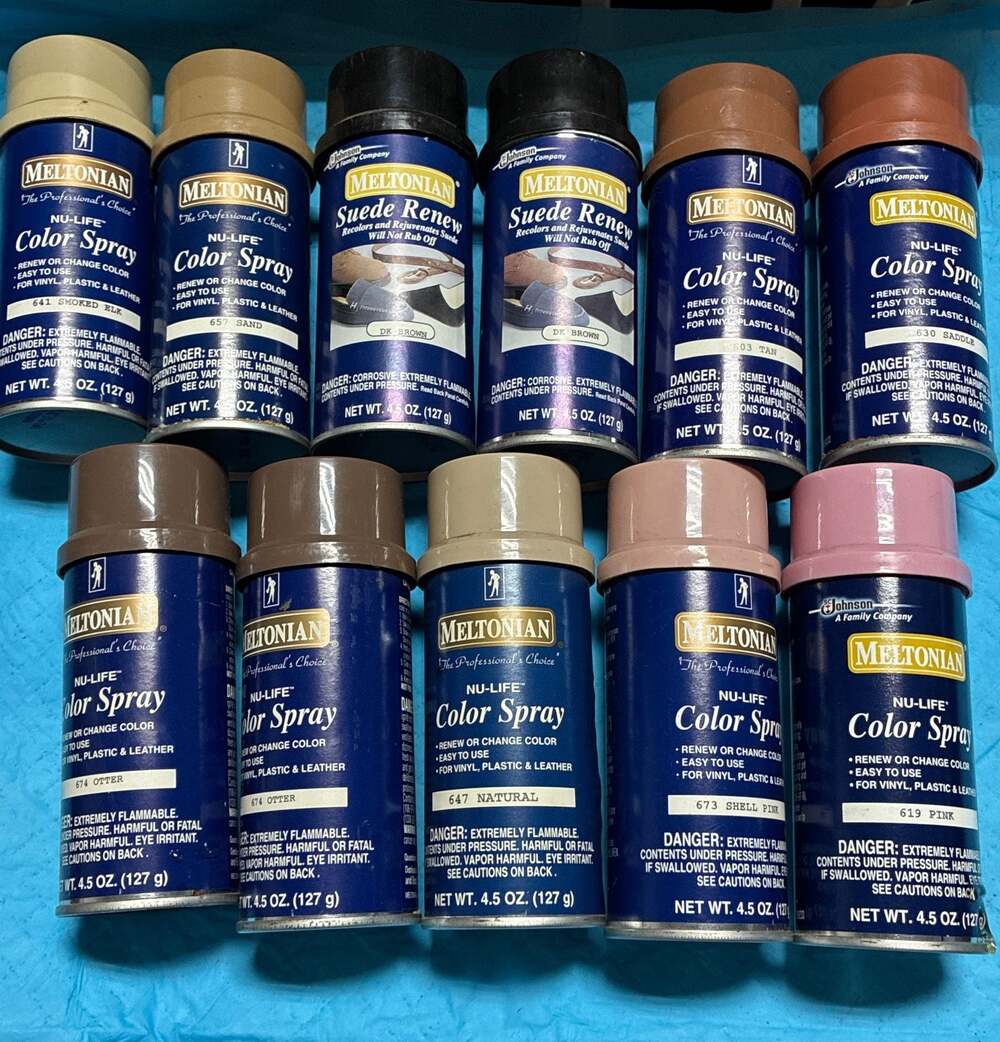 Lot of 11 Meltonian Nu-Life Color Spray & Suede Renew Leather Vinyl Paint 4.5oz